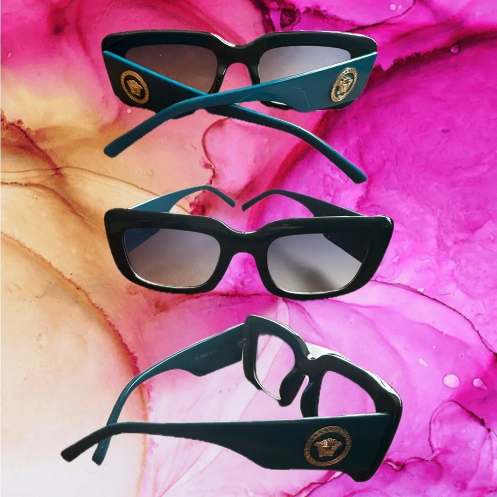 Versace black sunglasses dark tint with teal sides serial number 93152024–1 43CE - Picture 2 of 11